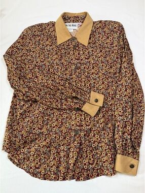 Vintage On The Verge Floral Shirt Women’s L Made USA Shoulder Pads 80s 90s